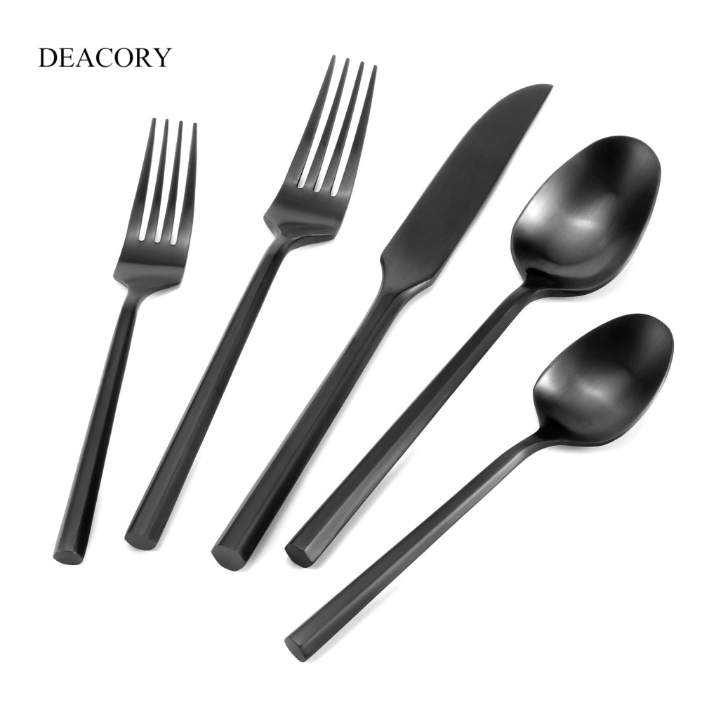 DEACORY Hexagon Matte Black 20pcs Flatware Set