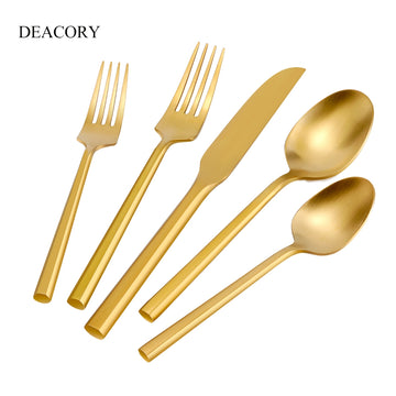 DEACORY Hexagon Matte Gold 40pcs Flatware Set