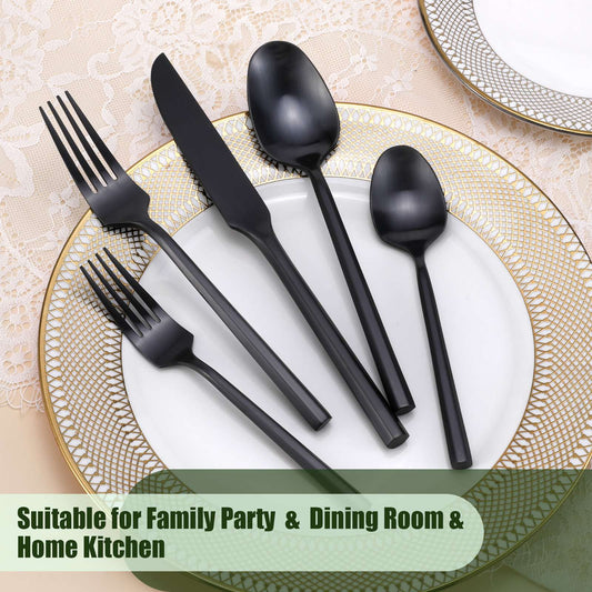 DEACORY Hexagon Matte Black 20pcs Flatware Set