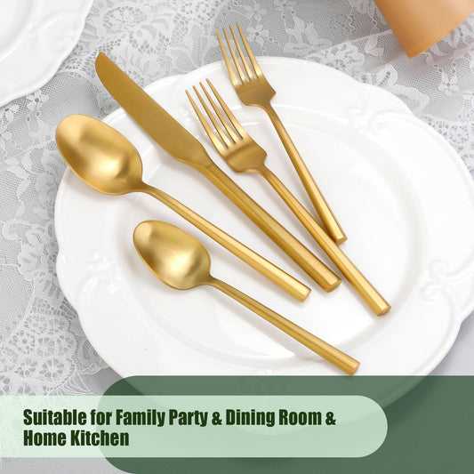 DEACORY Hexagon Matte Gold 20pcs Flatware Set